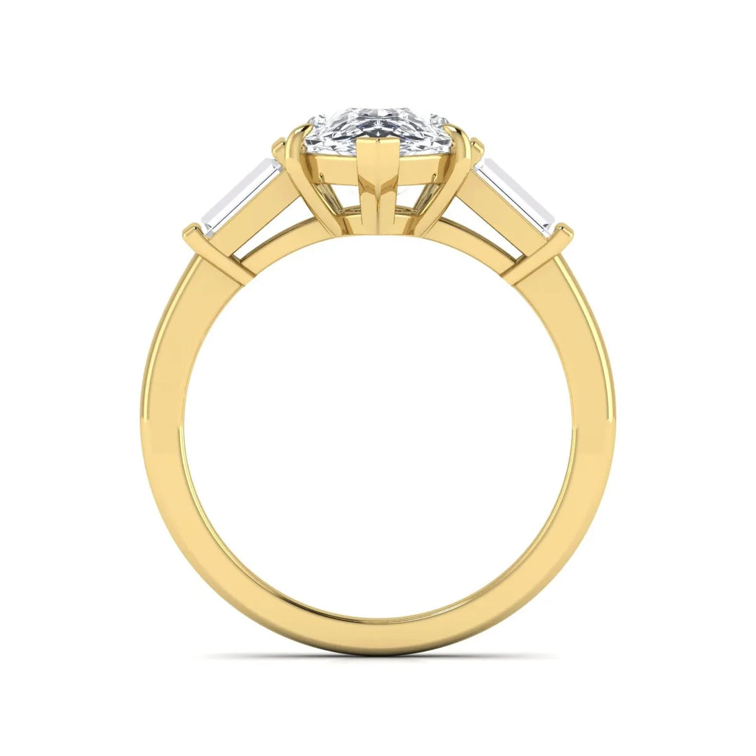 OctaPearl 2.5 ct Pear Three Stone Lab Grown Diamond Engagement Ring with Baguette Side Diamonds