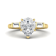 OctaPearl 2.5 ct Pear Three Stone Lab Grown Diamond Engagement Ring with Baguette Side Diamonds