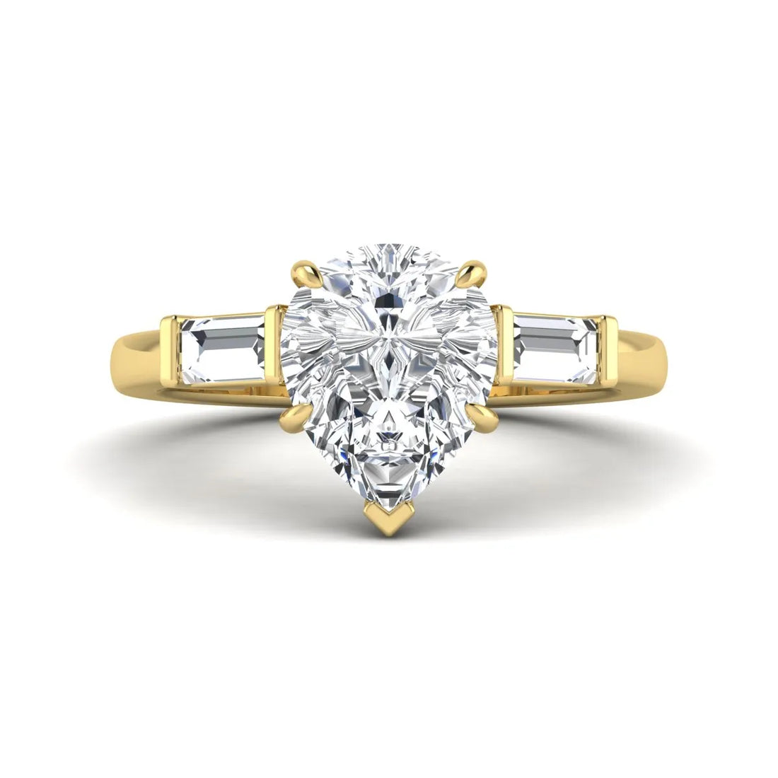 OctaPearl 2.5 ct Pear Three Stone Lab Grown Diamond Engagement Ring with Baguette Side Diamonds