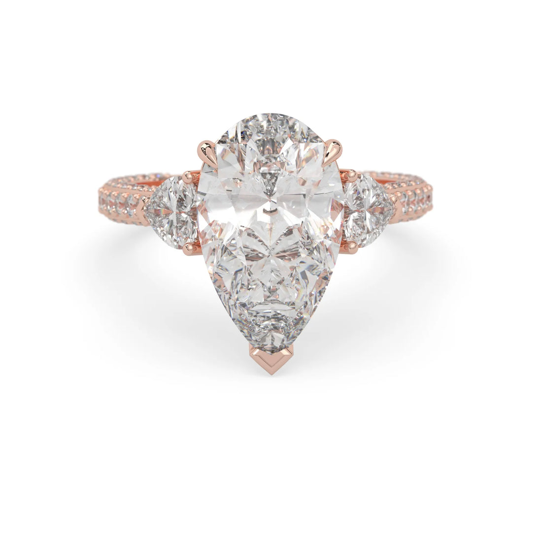 OctaPearl 6.50 ct Pear Three Stone Pave Lab Grown Diamond Cocktail Ring