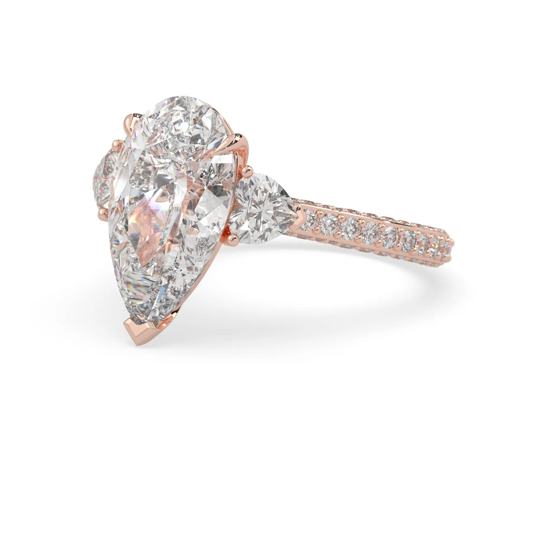 OctaPearl 6.50 ct Pear Three Stone Pave Lab Grown Diamond Cocktail Ring