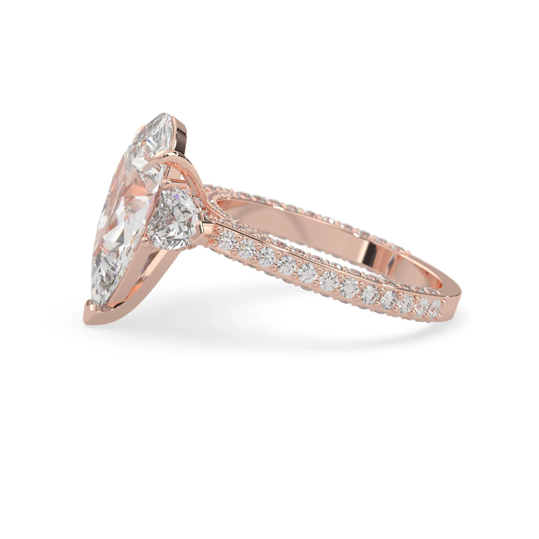 OctaPearl 6.50 ct Pear Three Stone Pave Lab Grown Diamond Cocktail Ring