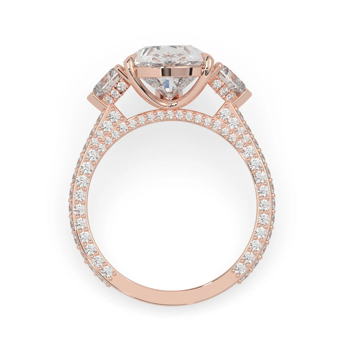 OctaPearl 6.50 ct Pear Three Stone Pave Lab Grown Diamond Cocktail Ring