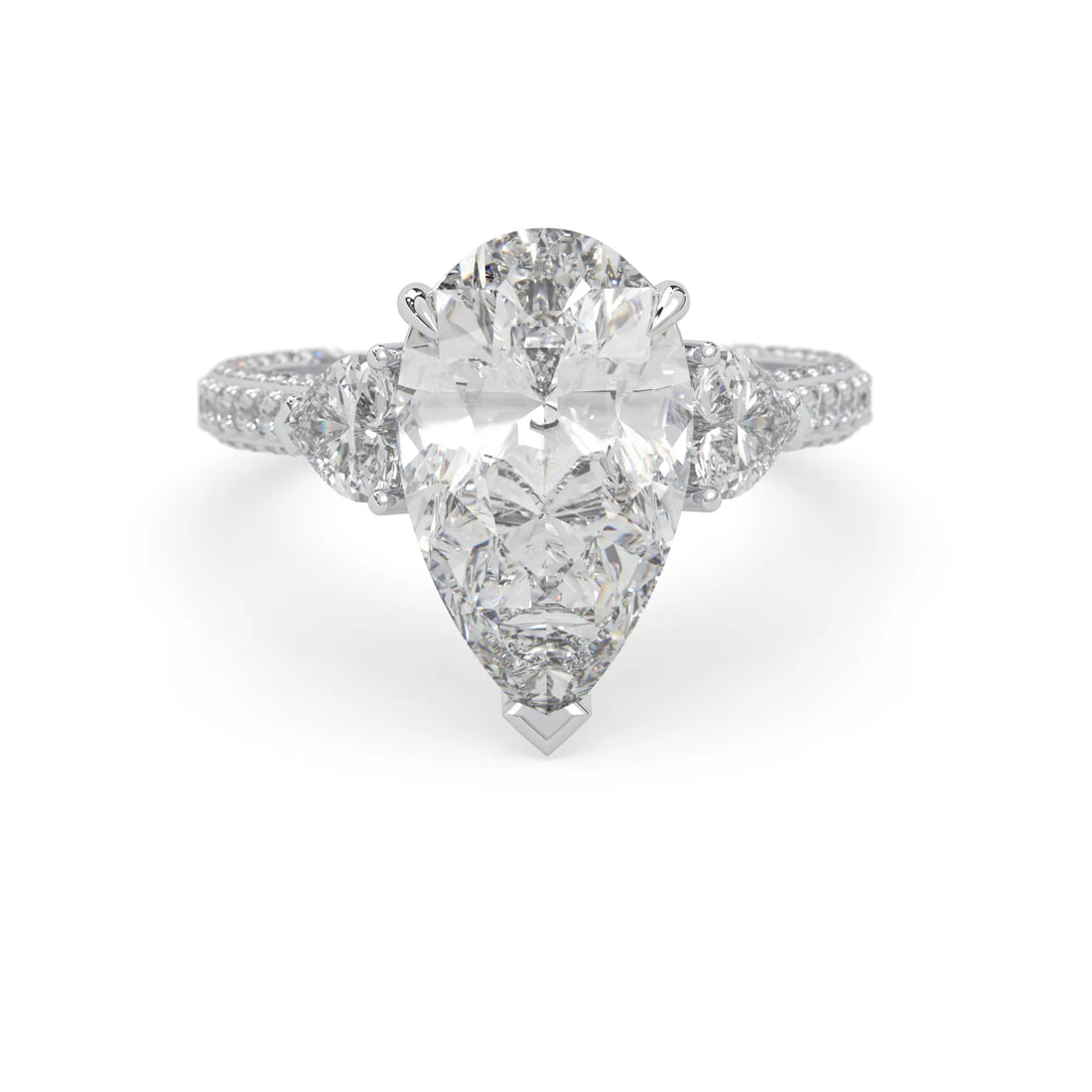 OctaPearl 6.50 ct Pear Three Stone Pave Lab Grown Diamond Cocktail Ring