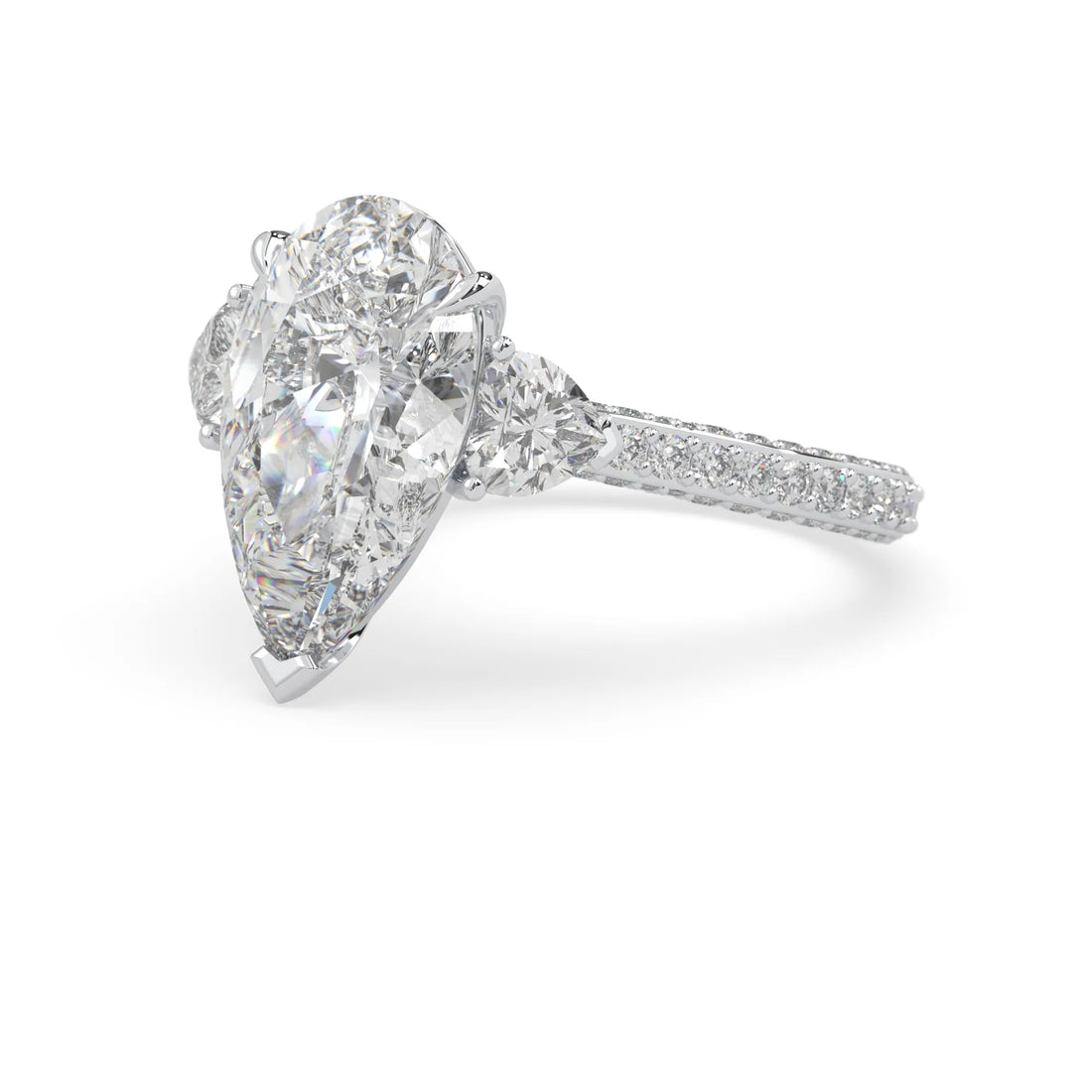 OctaPearl 6.50 ct Pear Three Stone Pave Lab Grown Diamond Cocktail Ring