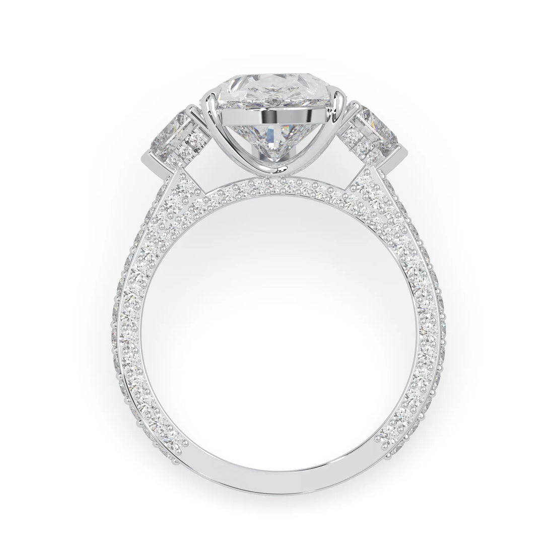 OctaPearl 6.50 ct Pear Three Stone Pave Lab Grown Diamond Cocktail Ring