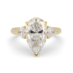 OctaPearl 6.50 ct Pear Three Stone Pave Lab Grown Diamond Cocktail Ring