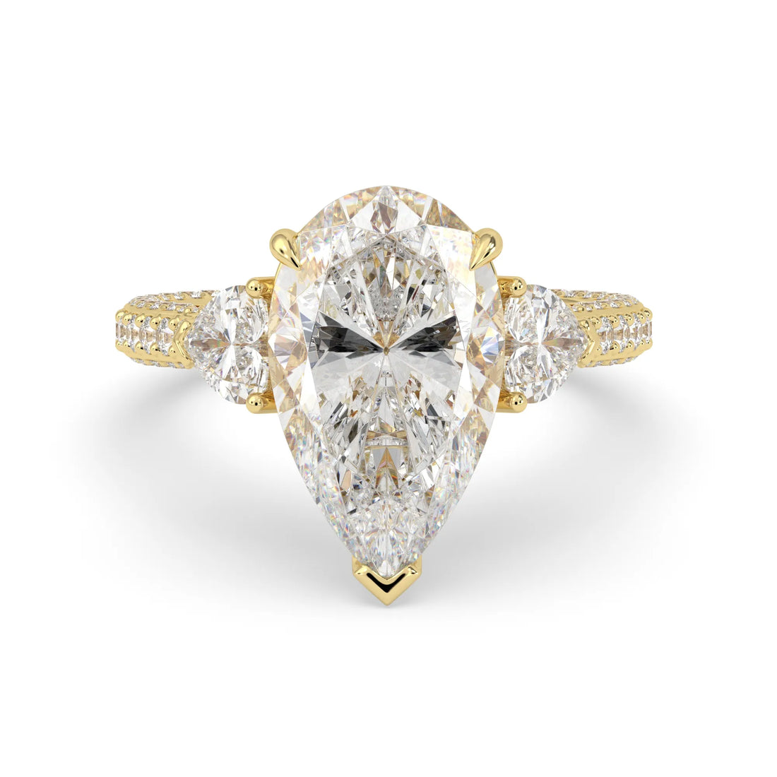 OctaPearl 6.50 ct Pear Three Stone Pave Lab Grown Diamond Cocktail Ring