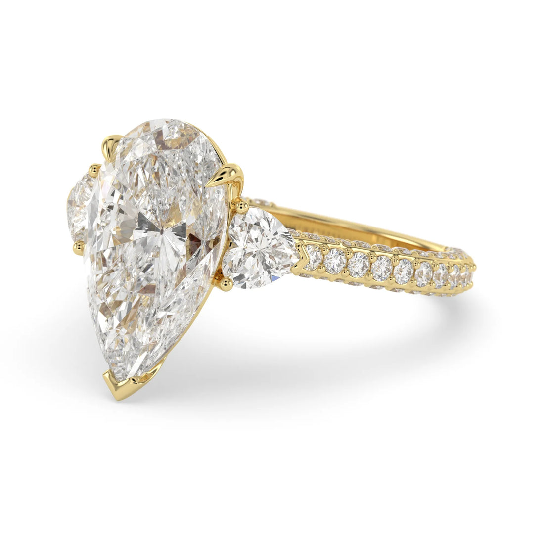 OctaPearl 6.50 ct Pear Three Stone Pave Lab Grown Diamond Cocktail Ring