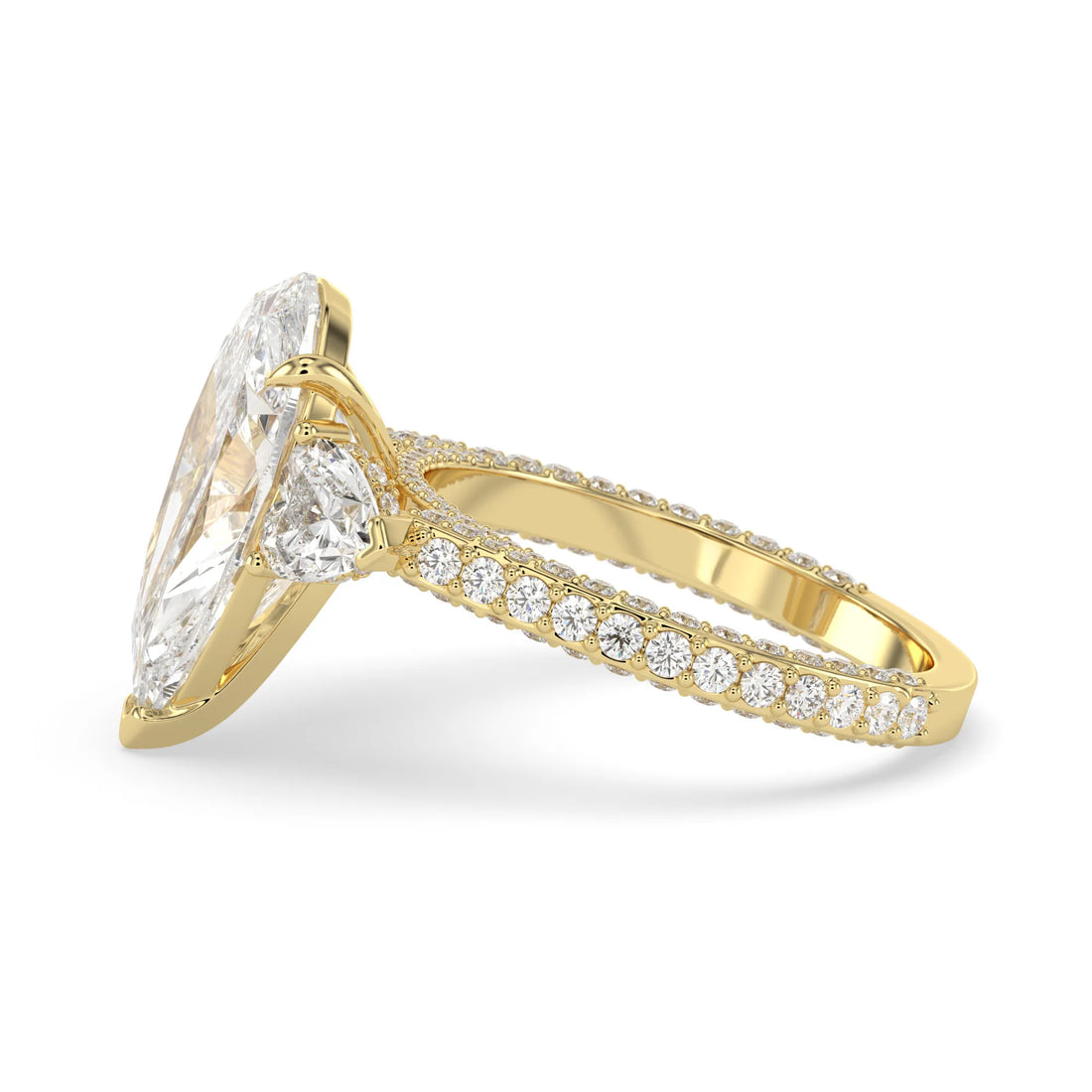 OctaPearl 6.50 ct Pear Three Stone Pave Lab Grown Diamond Cocktail Ring