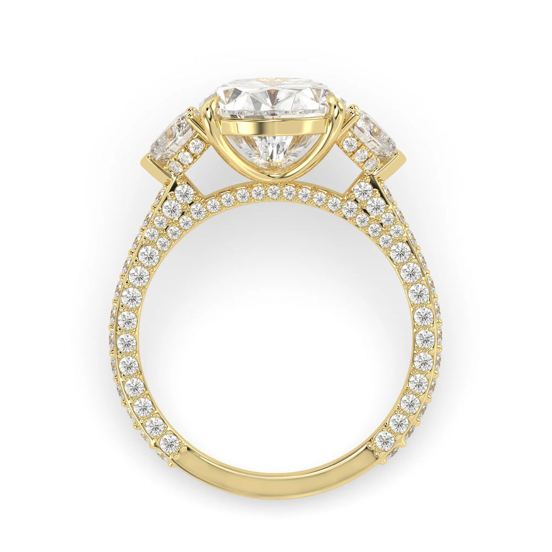 OctaPearl 6.50 ct Pear Three Stone Pave Lab Grown Diamond Cocktail Ring