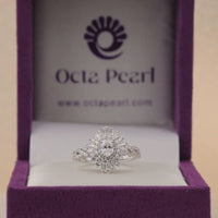 Starburst Halo Oval Engagement Ring with Tapered Baguette CZ Stones, Vintage Wedding Jewelry