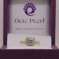 Cushion Moissanite Halo Twisted Rope Style Ring