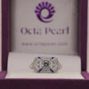 Milgrain Art Deco Vintage Engagement Ring with Round & Blue Sapphire Fancy CZ Stone