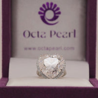 Heart and Round Moissanite Halo Engagement Ring |