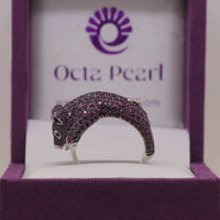 Round Cut CZ Pink With Blue Eye Baby Piglet Cute Ring For Birthday Gift