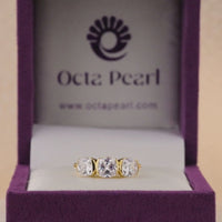 Half Bezel Set Cushion Cut Moissanite Three Stone Engagement Ring – Modern Wedding Ring