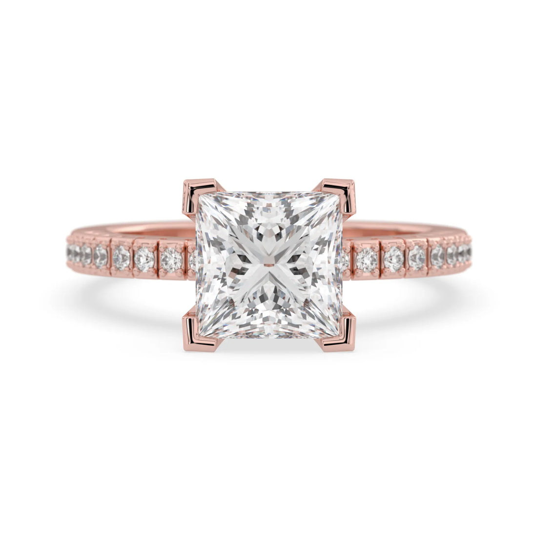 OctaPearl 3 ct Princess Lab Grown Diamond Pave Engagement Ring