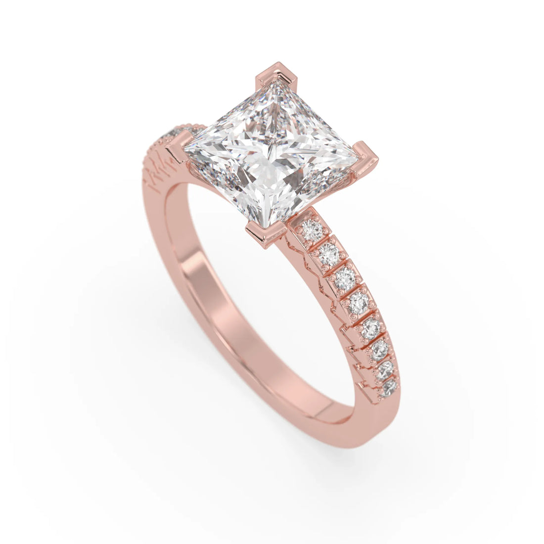 OctaPearl 3 ct Princess Lab Grown Diamond Pave Engagement Ring