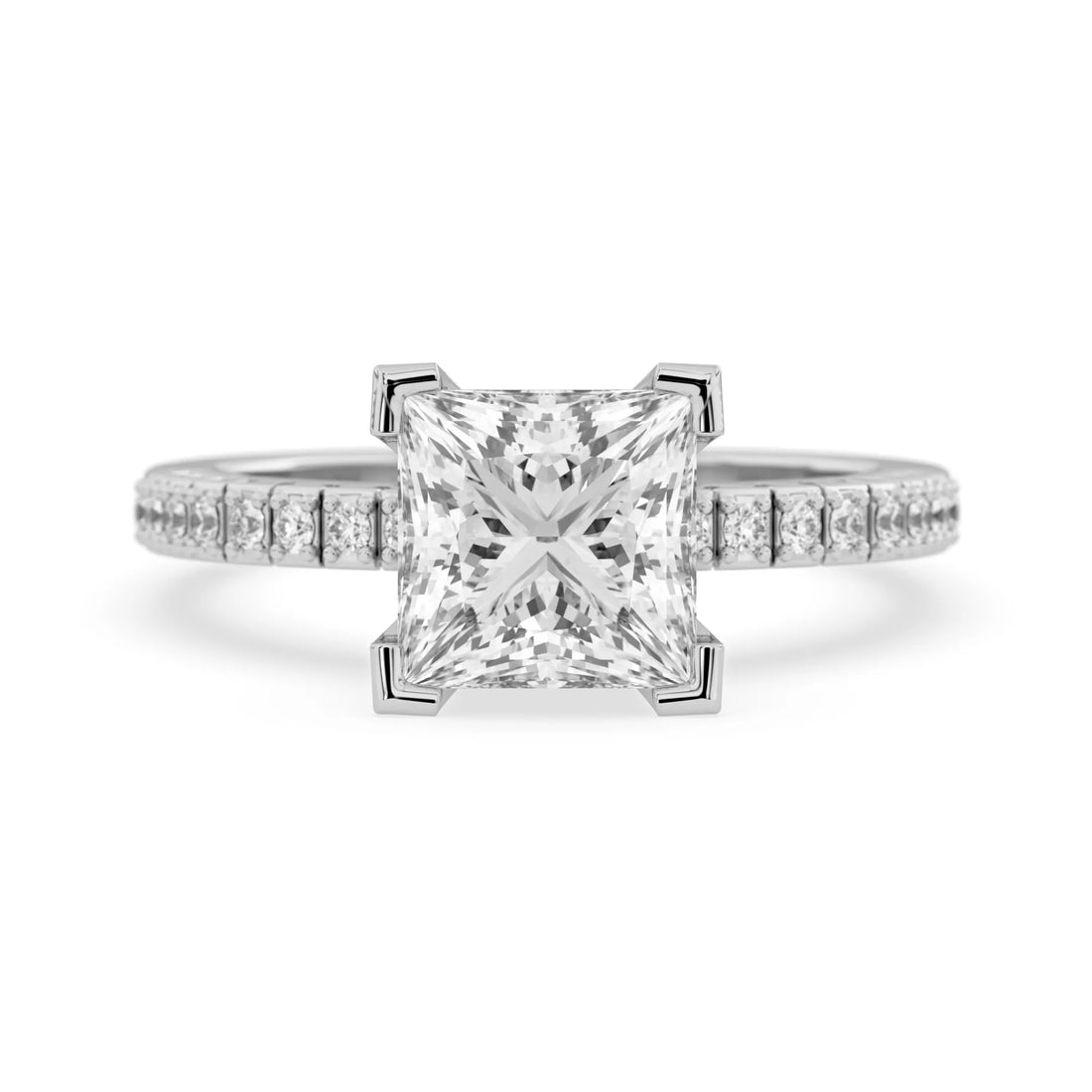 OctaPearl 3 ct Princess Lab Grown Diamond Pave Engagement Ring