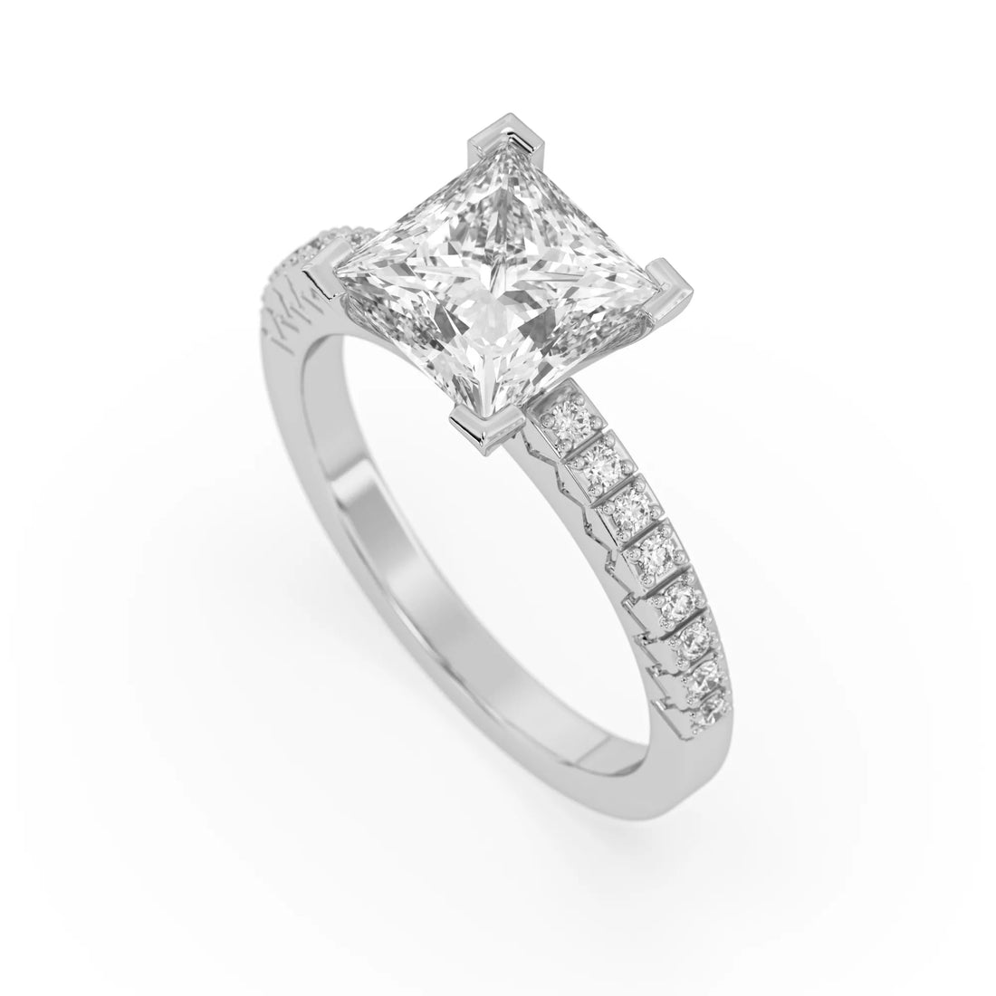 OctaPearl 3 ct Princess Lab Grown Diamond Pave Engagement Ring