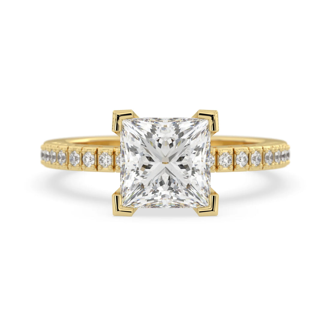 OctaPearl 3 ct Princess Lab Grown Diamond Pave Engagement Ring