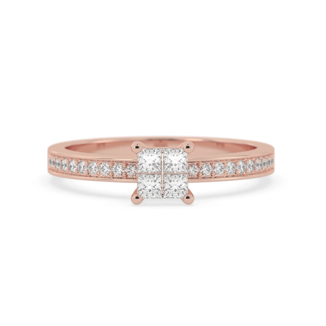 OctaPearl Princess Cluster Prong Set Lab Grown Diamond Pave Engagement Ring