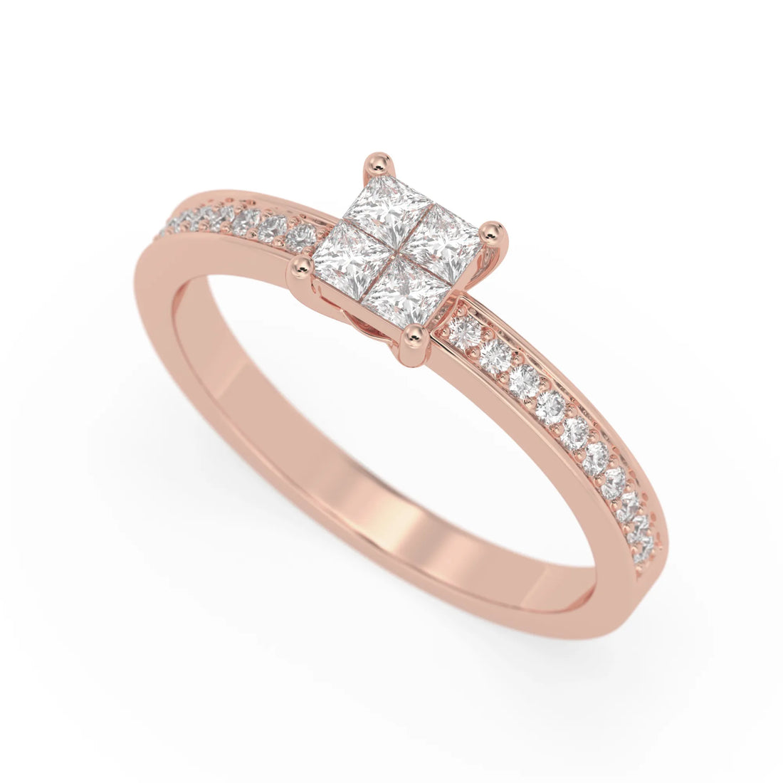OctaPearl Princess Cluster Prong Set Lab Grown Diamond Pave Engagement Ring