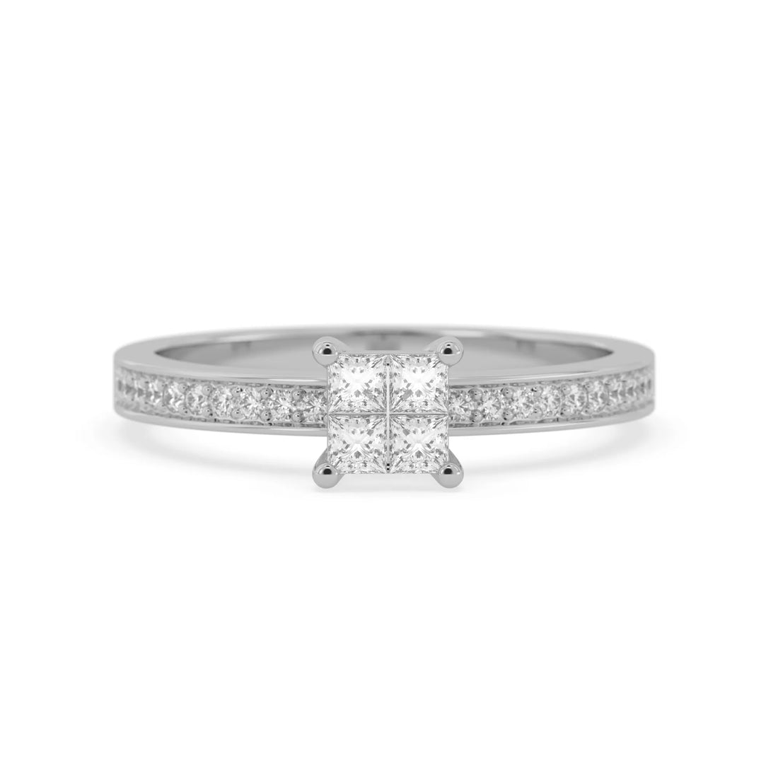 OctaPearl Princess Cluster Prong Set Lab Grown Diamond Pave Engagement Ring