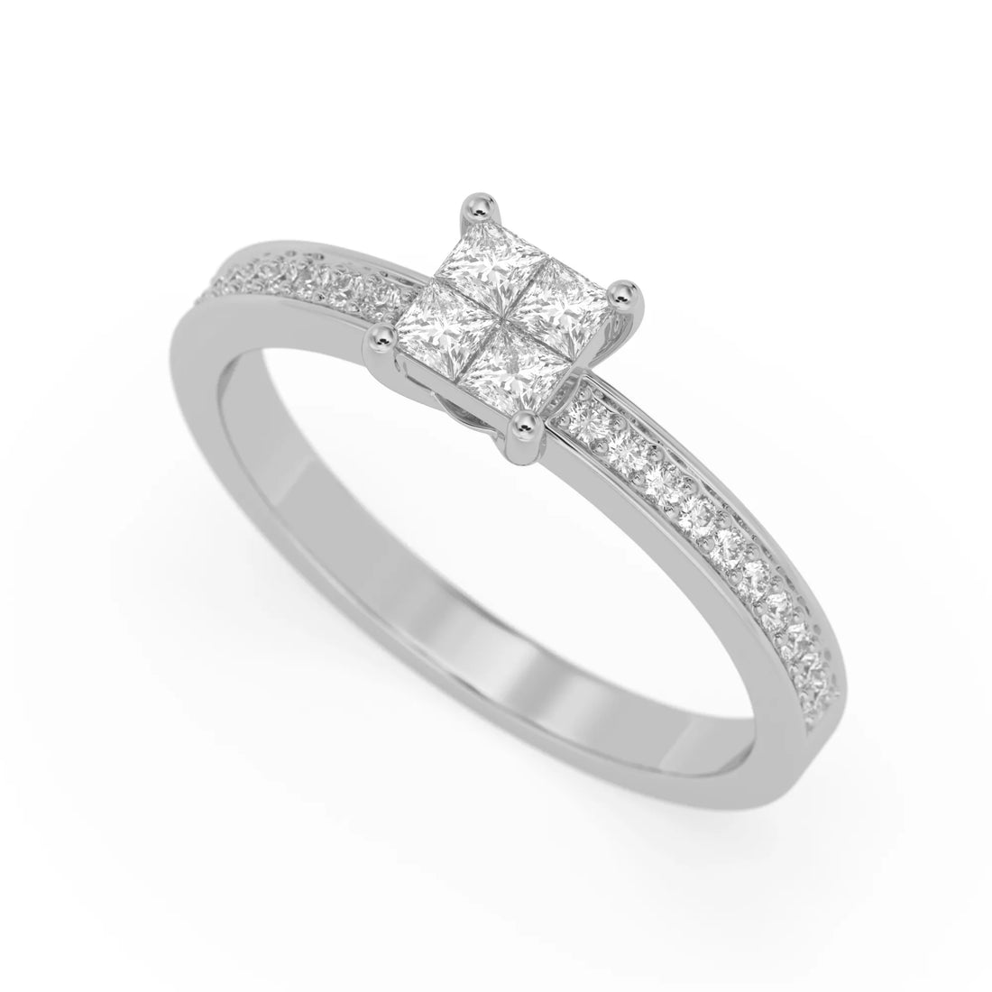 OctaPearl Princess Cluster Prong Set Lab Grown Diamond Pave Engagement Ring
