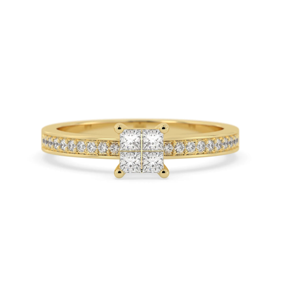 OctaPearl Princess Cluster Prong Set Lab Grown Diamond Pave Engagement Ring
