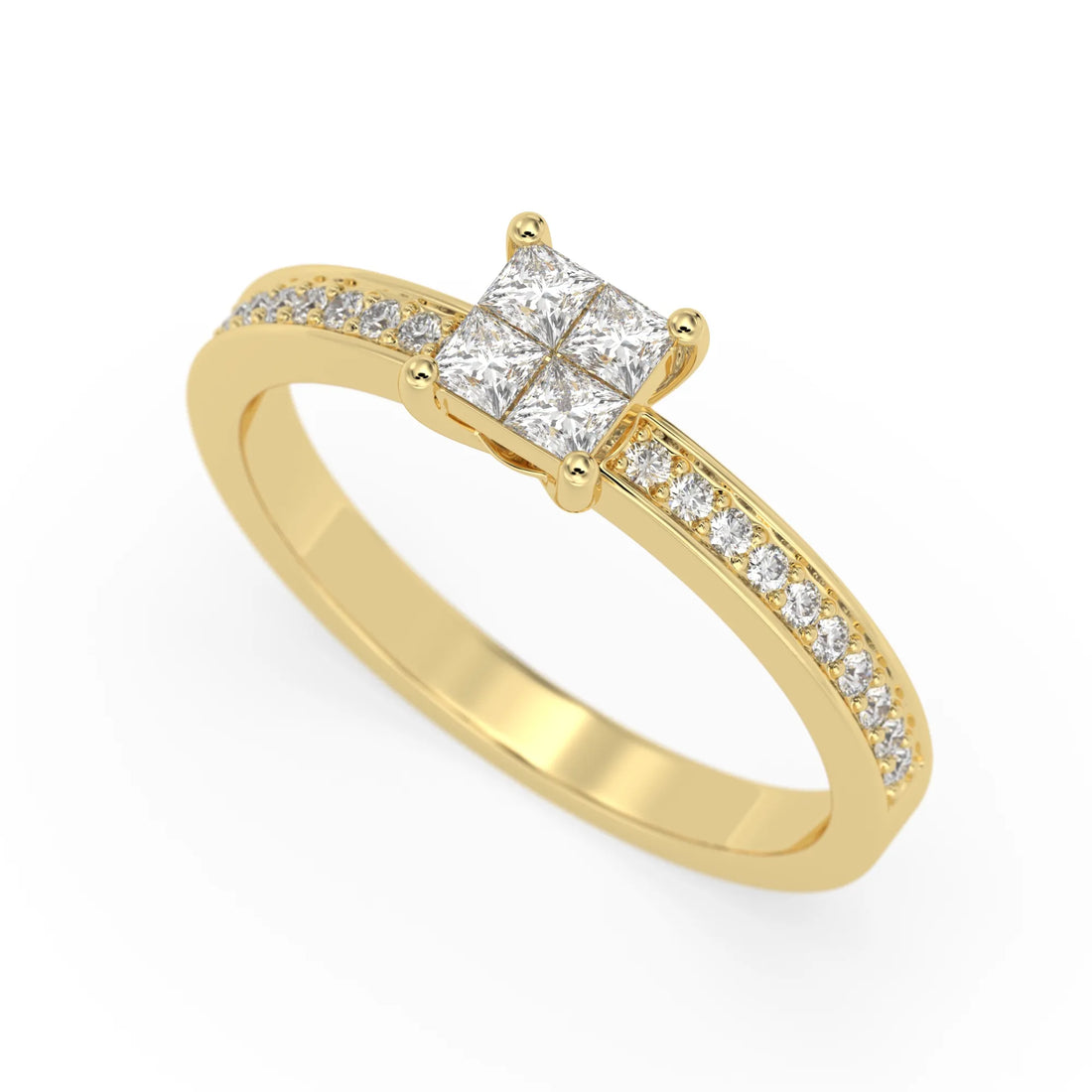 OctaPearl Princess Cluster Prong Set Lab Grown Diamond Pave Engagement Ring