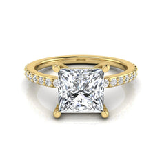 OctaPearl 2 ct Princess Cut Four Prong Lab Grown Diamond Engagement Ring with Pavé Band
