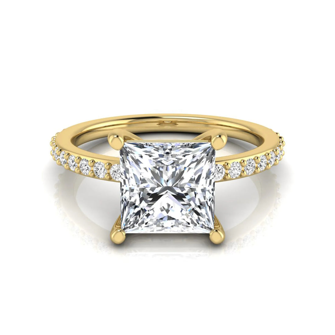 OctaPearl 2 ct Princess Cut Four Prong Lab Grown Diamond Engagement Ring with Pavé Band