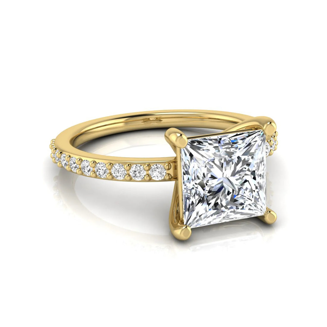 OctaPearl 2 ct Princess Cut Four Prong Lab Grown Diamond Engagement Ring with Pavé Band