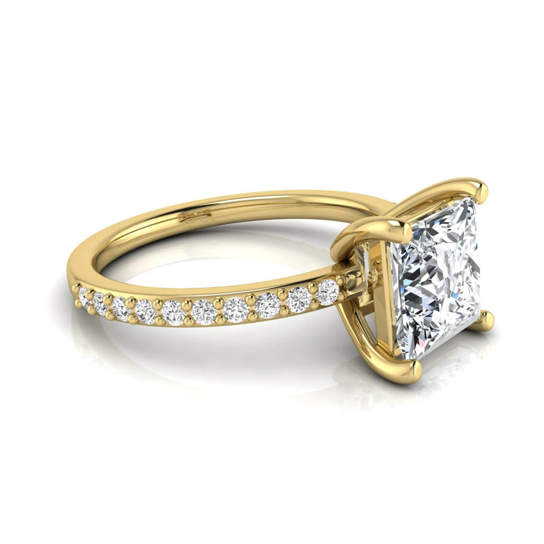 OctaPearl 2 ct Princess Cut Four Prong Lab Grown Diamond Engagement Ring with Pavé Band