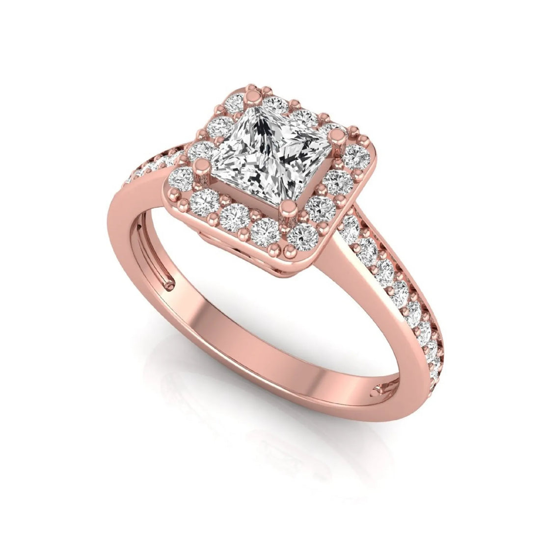 OctaPearl Princess Cut Halo Lab Grown Diamond Engagement Ring