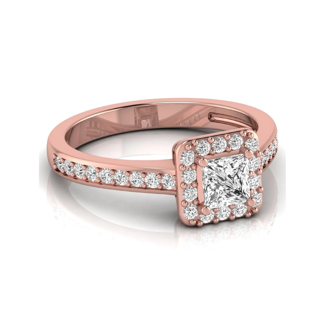 OctaPearl Princess Cut Halo Lab Grown Diamond Engagement Ring