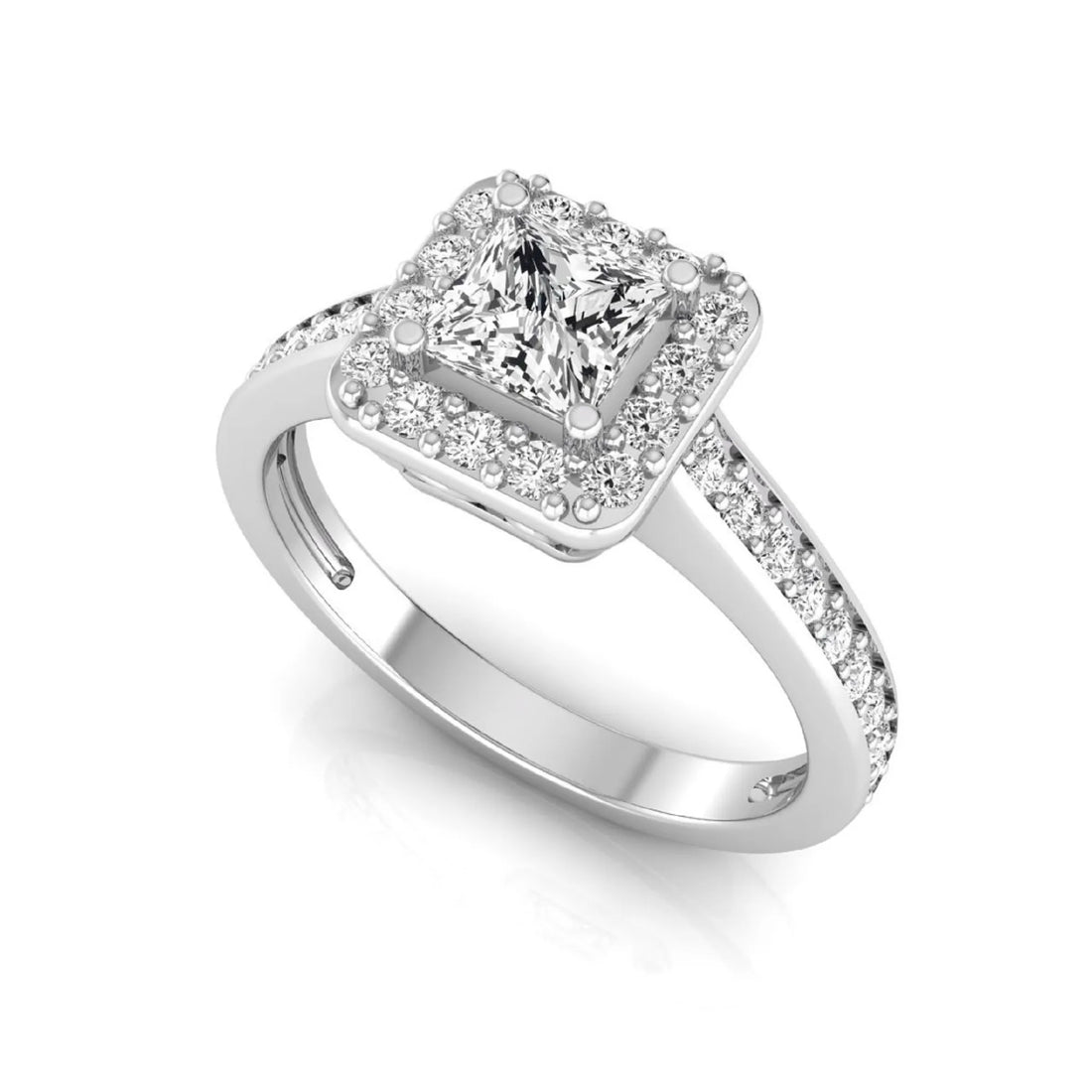 OctaPearl Princess Cut Halo Lab Grown Diamond Engagement Ring