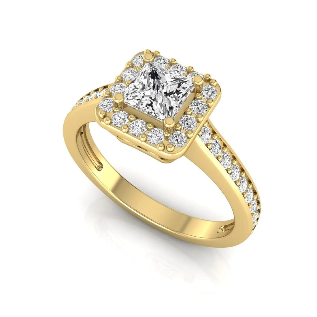 OctaPearl Princess Cut Halo Lab Grown Diamond Engagement Ring