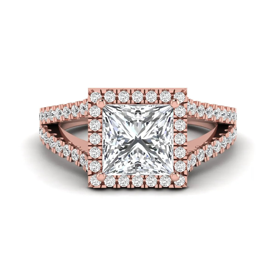 OctaPearl 3 ct Princess Cut Halo Split Shank Lab Grown Diamond Engagement Ring