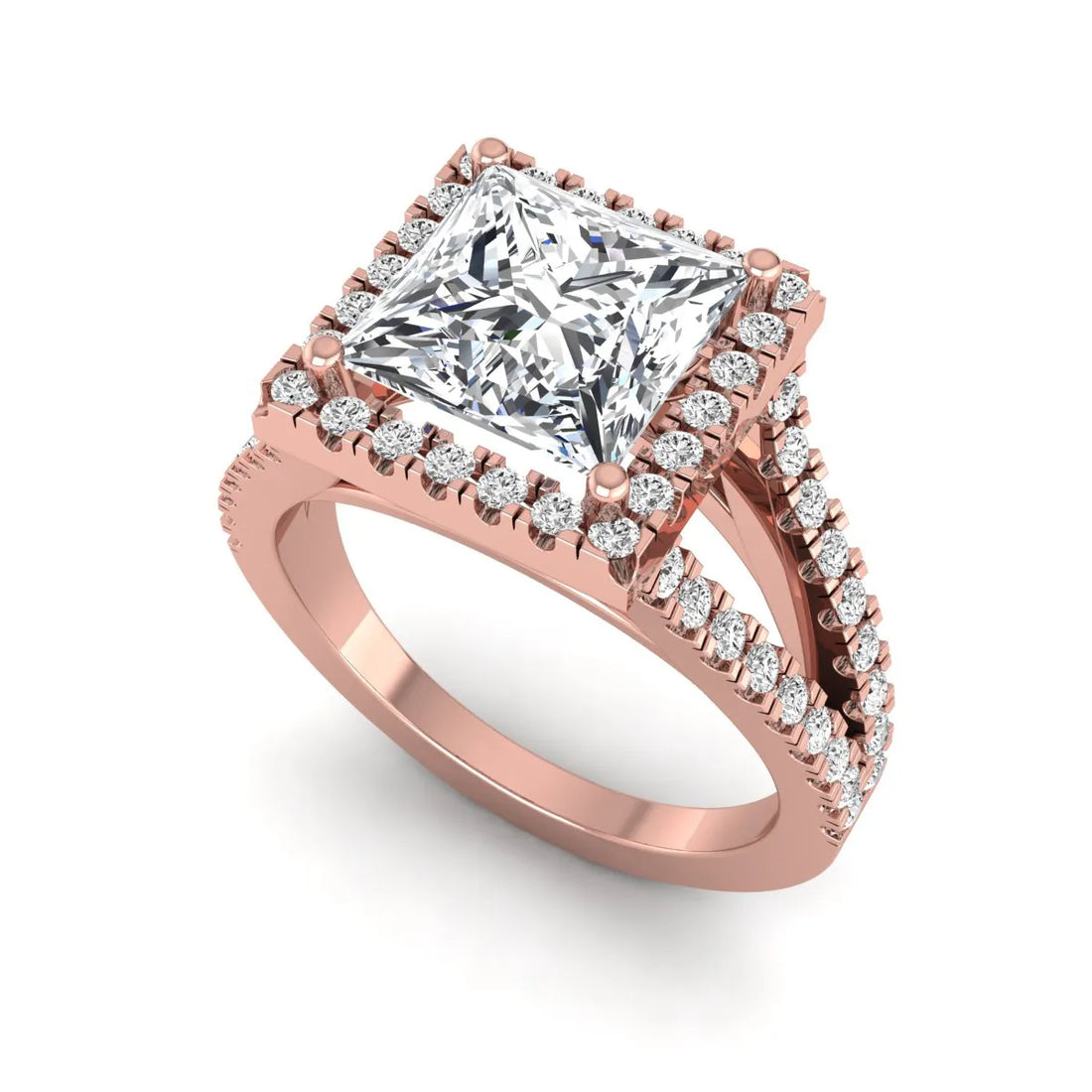 OctaPearl 3 ct Princess Cut Halo Split Shank Lab Grown Diamond Engagement Ring