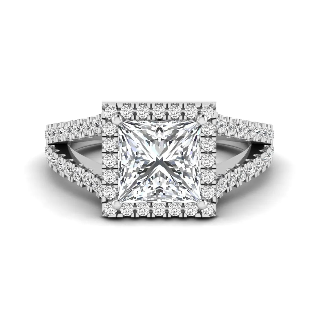 OctaPearl 3 ct Princess Cut Halo Split Shank Lab Grown Diamond Engagement Ring