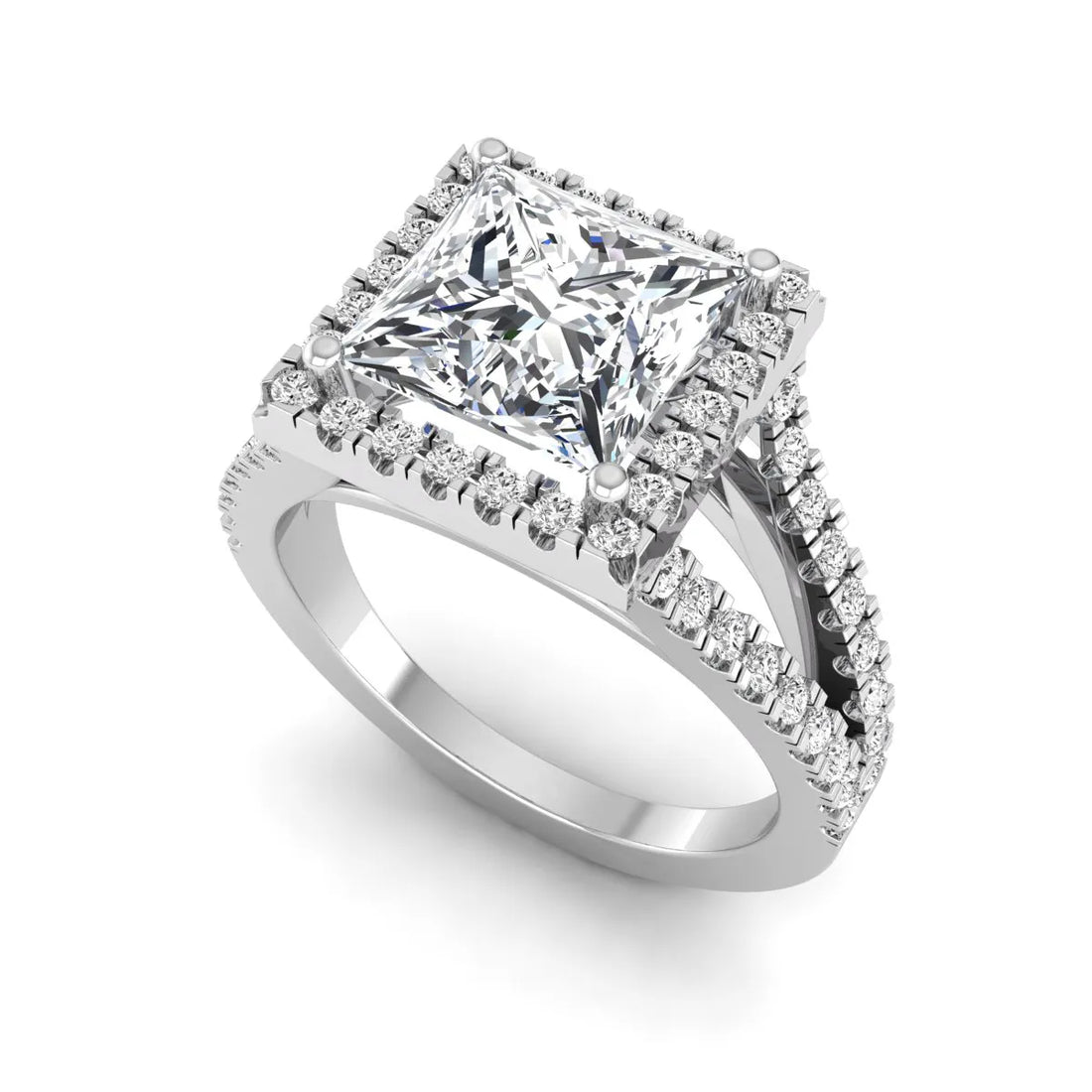 OctaPearl 3 ct Princess Cut Halo Split Shank Lab Grown Diamond Engagement Ring