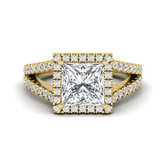 OctaPearl 3 ct Princess Cut Halo Split Shank Lab Grown Diamond Engagement Ring