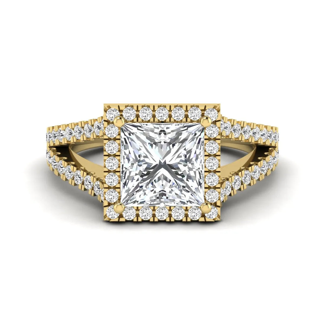 OctaPearl 3 ct Princess Cut Halo Split Shank Lab Grown Diamond Engagement Ring