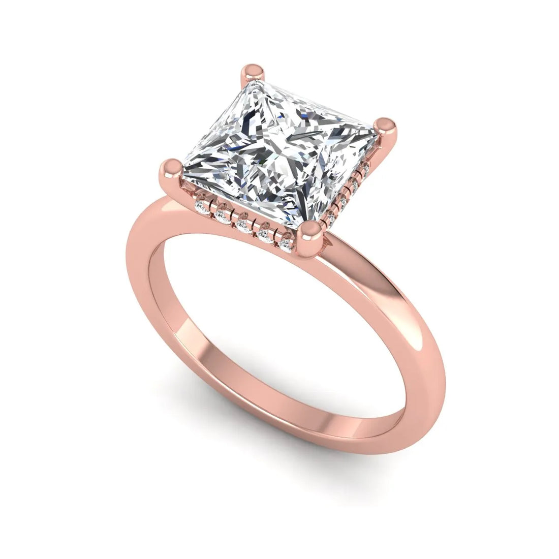 OctaPearl 2.5 ct Princess Cut Hidden Halo Lab Grown Diamond Solitaire Engagement Ring