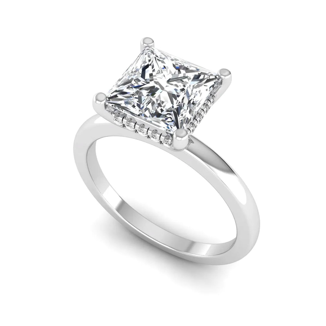 OctaPearl 2.5 ct Princess Cut Hidden Halo Lab Grown Diamond Solitaire Engagement Ring