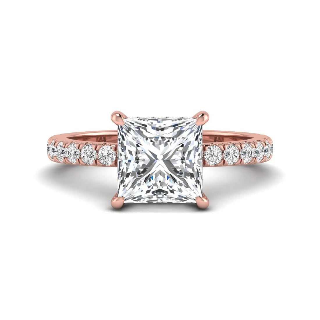 OctaPearl 3 ct Princess Cut Hidden Halo Solitaire Accent Lab Grown Diamond Engagement Ring