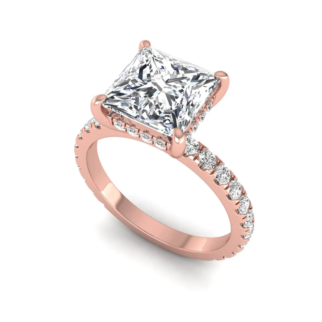 OctaPearl 3 ct Princess Cut Hidden Halo Solitaire Accent Lab Grown Diamond Engagement Ring